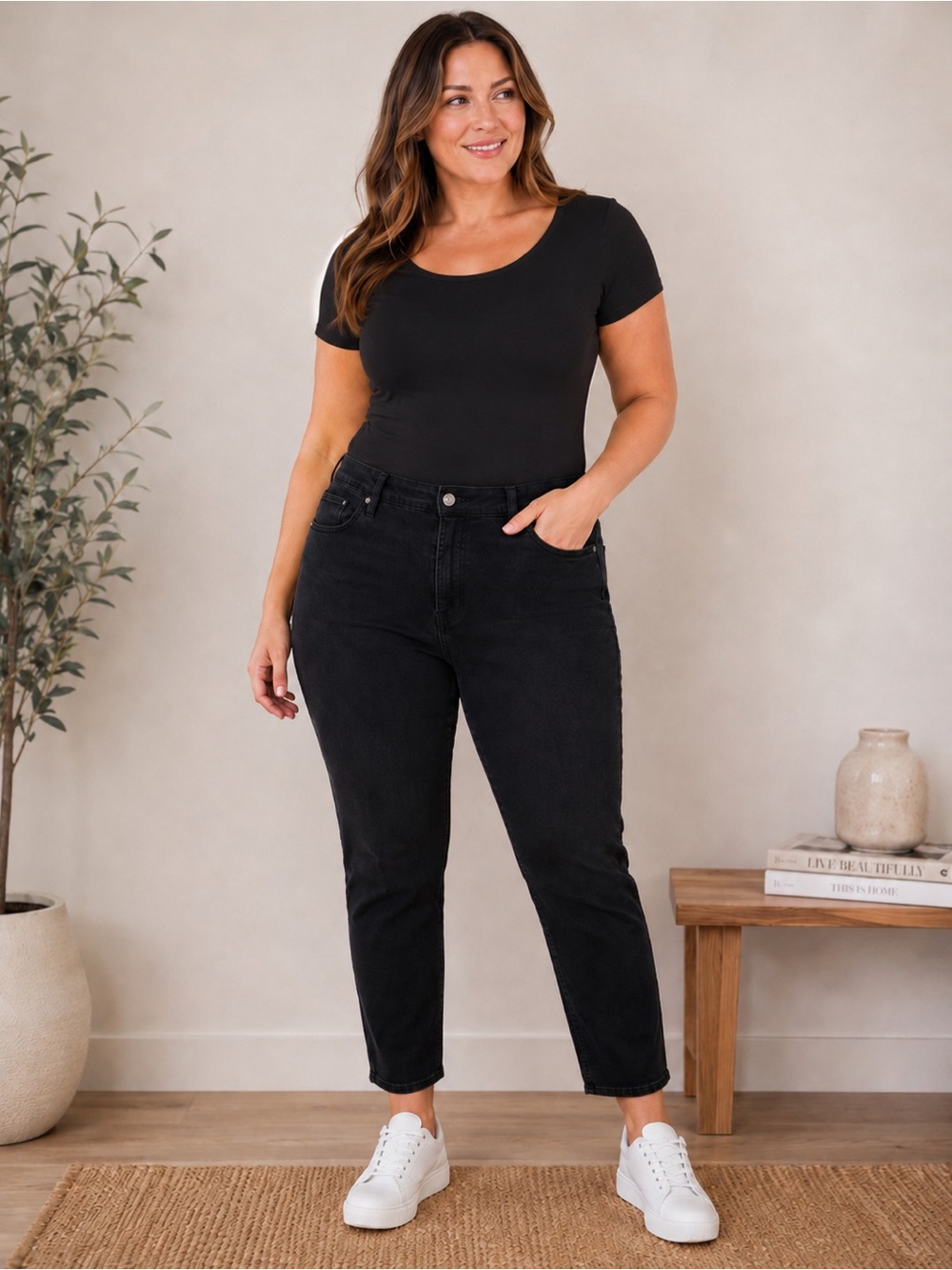 Silver Jeans Co. Black High Rise Slim Straight Ankle Jeans Women’s Plus Size